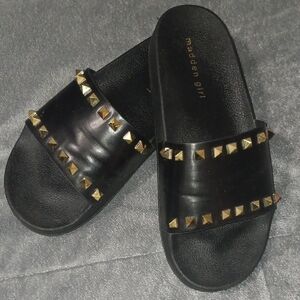 Madden Girl Black Slides with Gold Studs